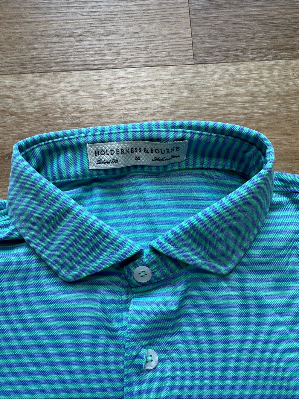 Men's Striped Teal Short-Sleeve Polo - Picture 2 of 9